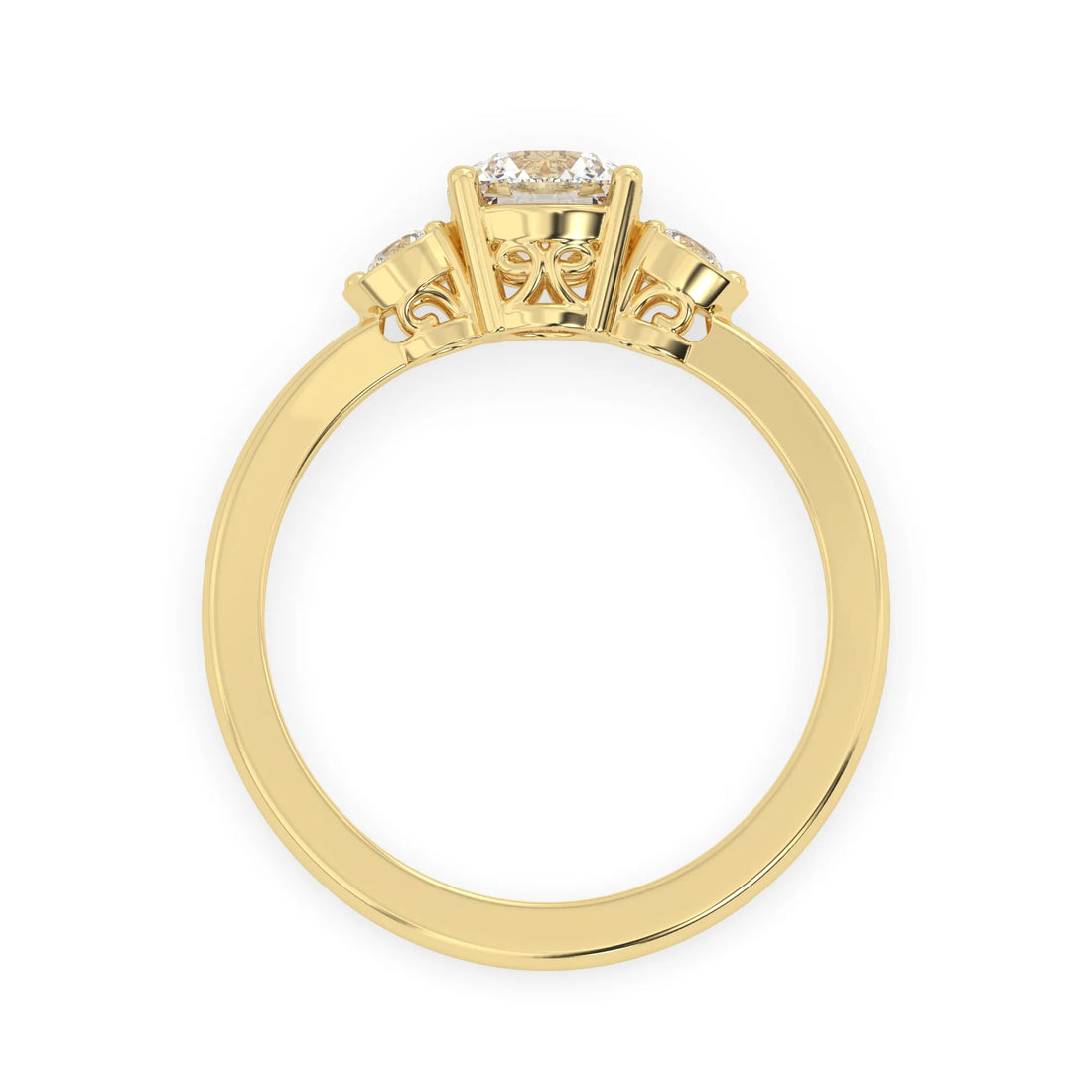 OctaPearl Round Cut Lab Grown Diamond Three Stone Engagement Ring