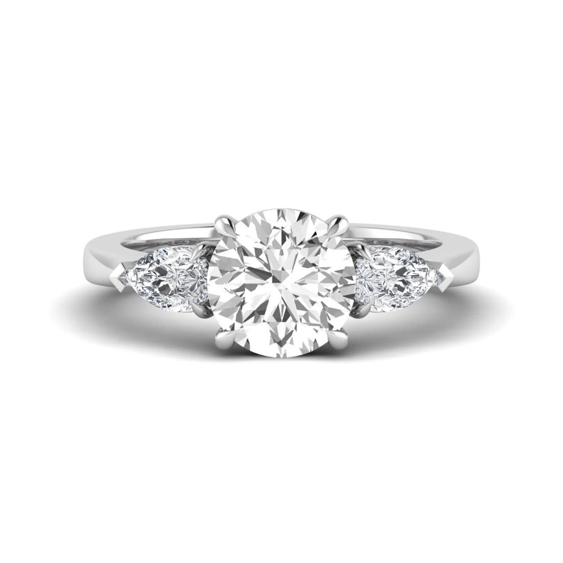 OctaPearl 2 ct Round Three Stone Prong Set Lab Grown Diamond Engagement Ring