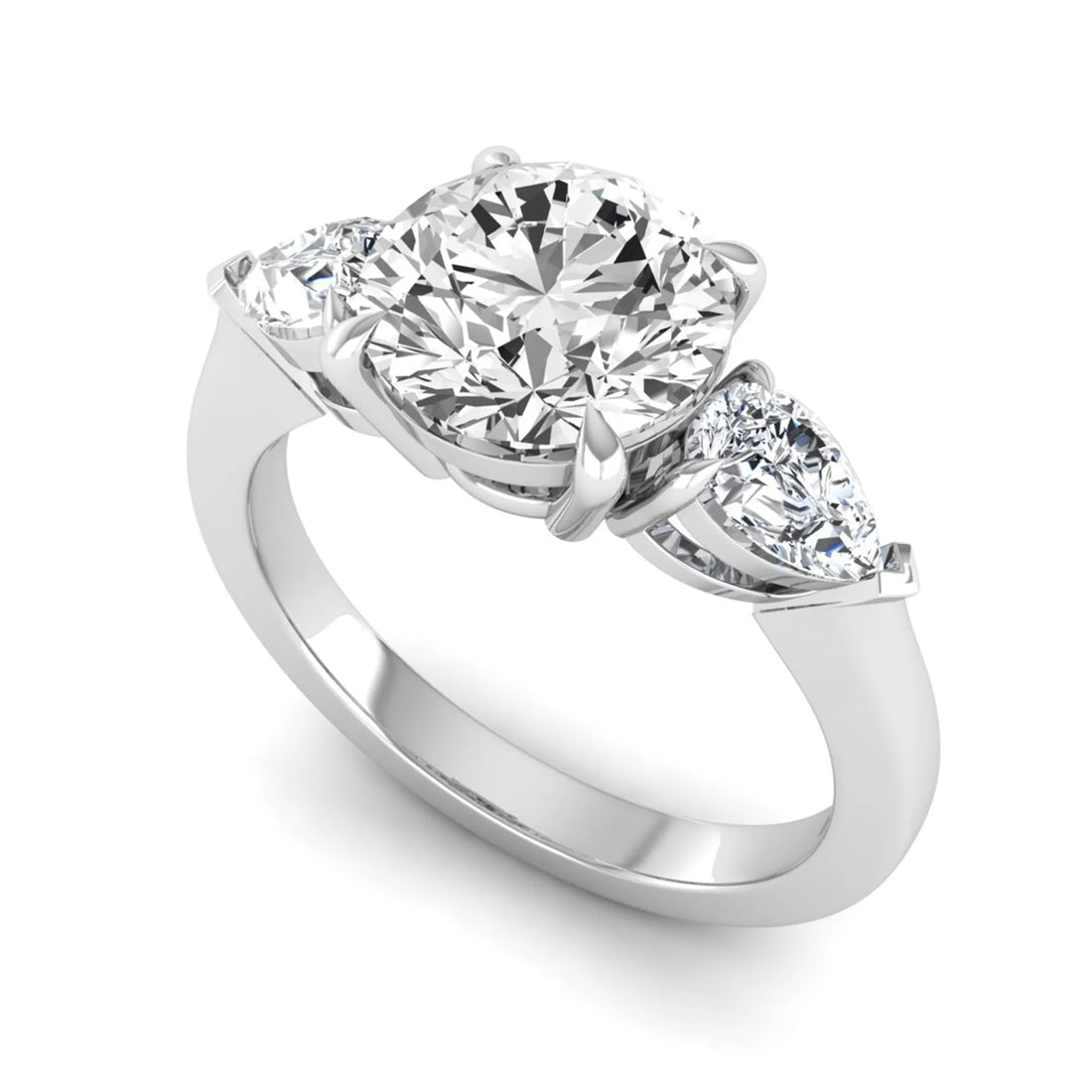 OctaPearl 2 ct Round Three Stone Prong Set Lab Grown Diamond Engagement Ring