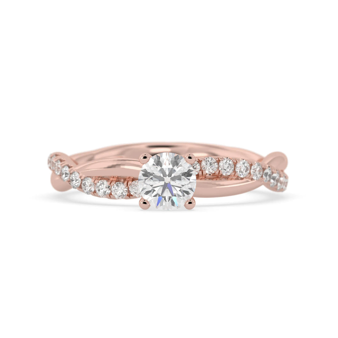 OctaPearl Round Cut Lab Grown Diamond Twisted Pave Engagement Ring