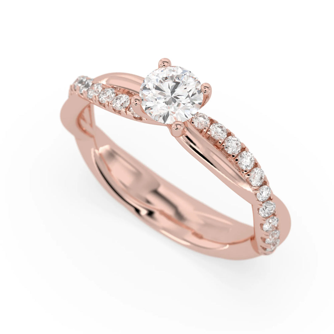 OctaPearl Round Cut Lab Grown Diamond Twisted Pave Engagement Ring