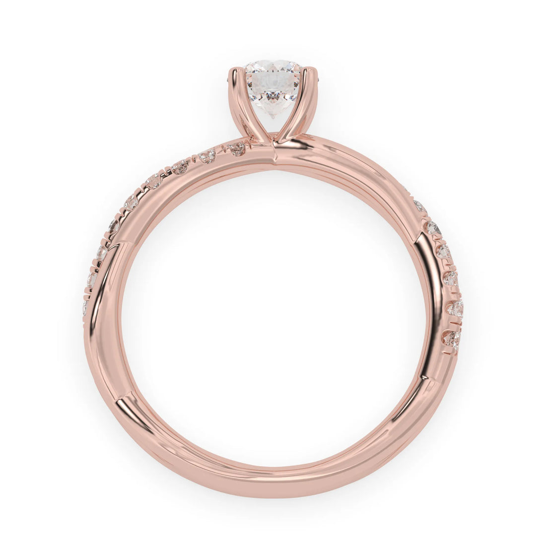 OctaPearl Round Cut Lab Grown Diamond Twisted Pave Engagement Ring