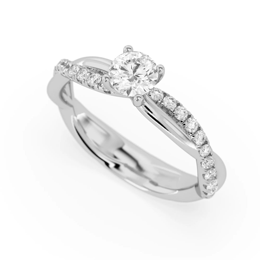 OctaPearl Round Cut Lab Grown Diamond Twisted Pave Engagement Ring