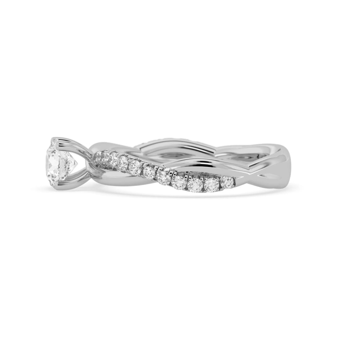 OctaPearl Round Cut Lab Grown Diamond Twisted Pave Engagement Ring
