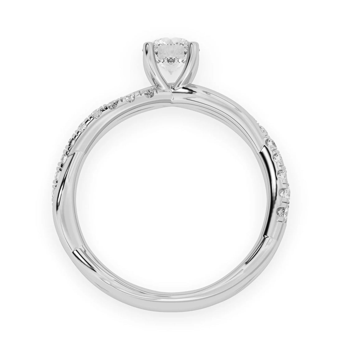 OctaPearl Round Cut Lab Grown Diamond Twisted Pave Engagement Ring