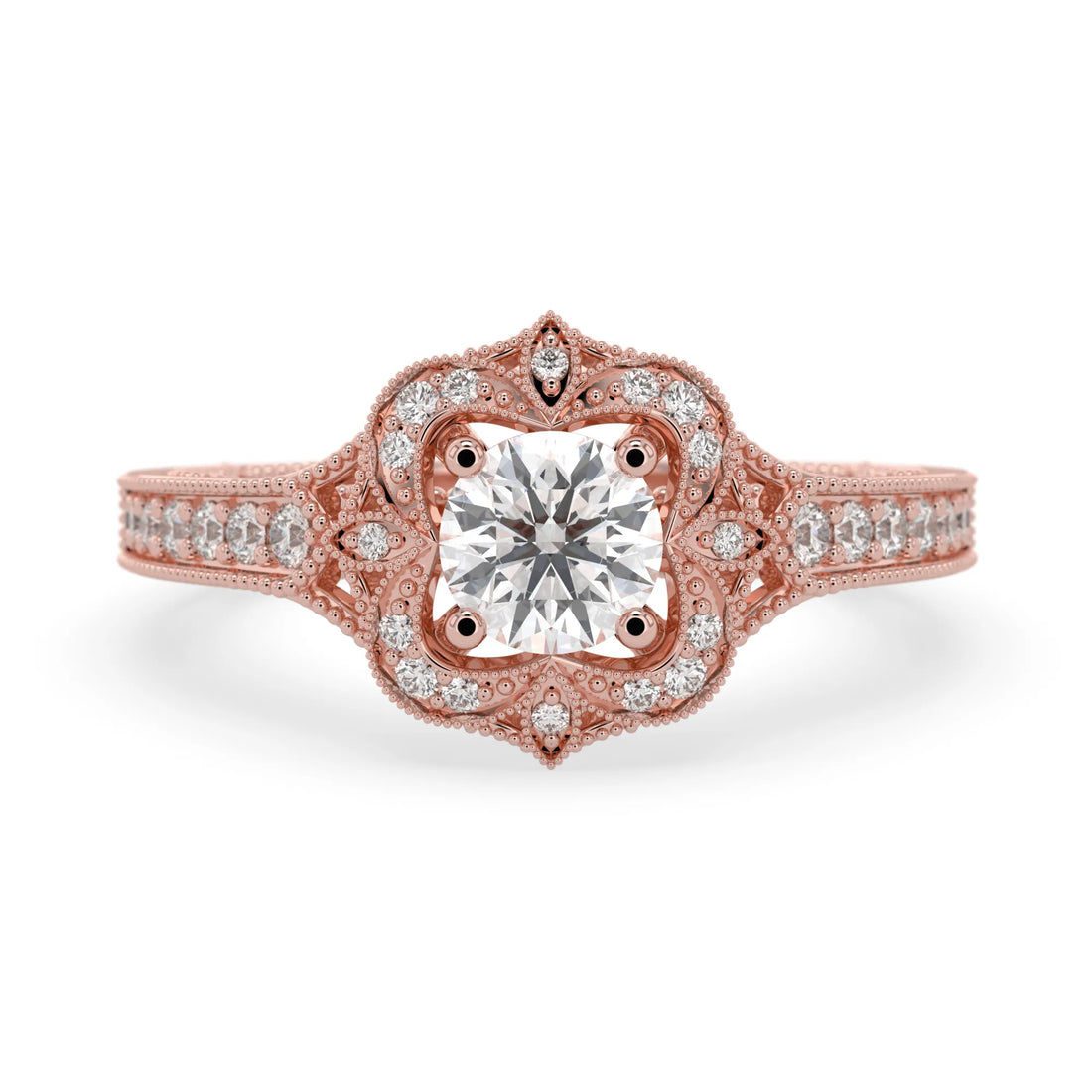 OctaPearl 1.00 ct Round Vintage Halo Lab Grown Diamond Pave Engagement Ring