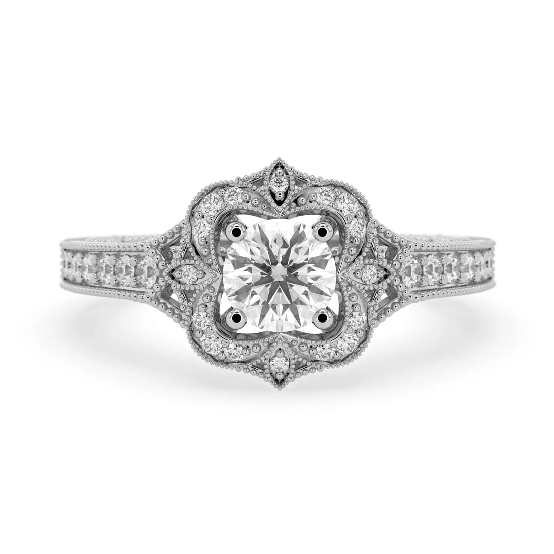 OctaPearl 1.00 ct Round Vintage Halo Lab Grown Diamond Pave Engagement Ring