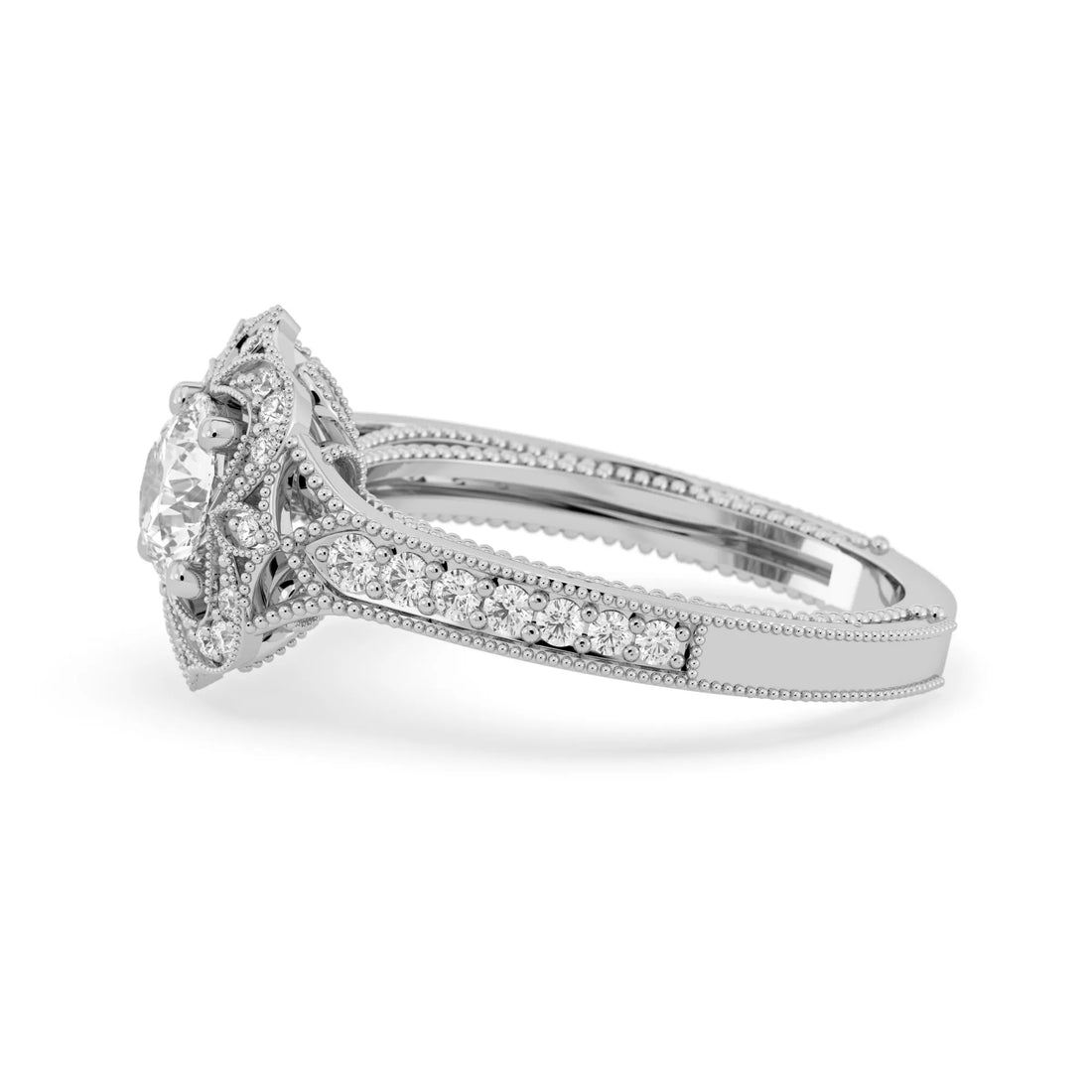 OctaPearl 1.00 ct Round Vintage Halo Lab Grown Diamond Pave Engagement Ring