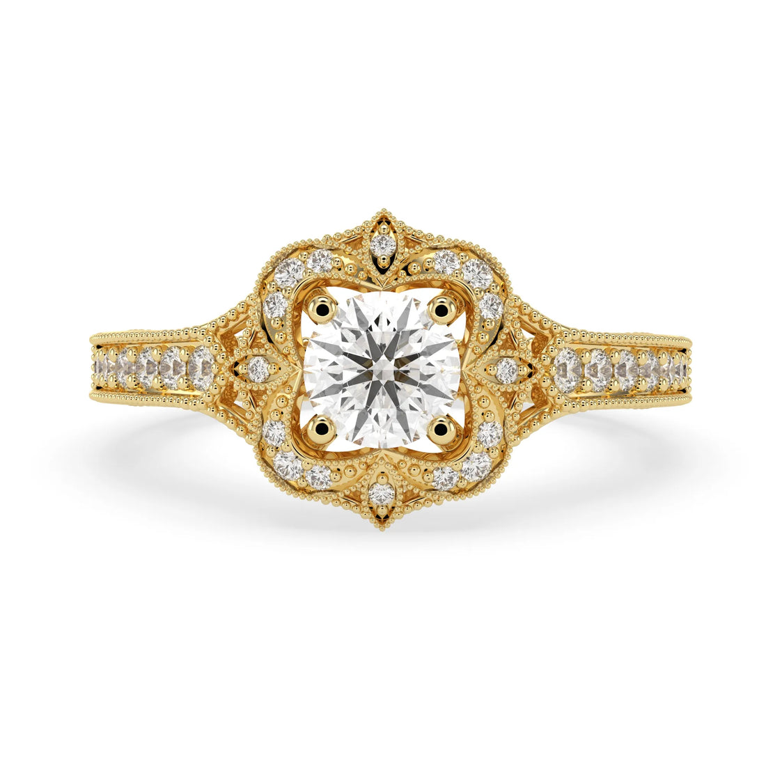 OctaPearl 1.00 ct Round Vintage Halo Lab Grown Diamond Pave Engagement Ring