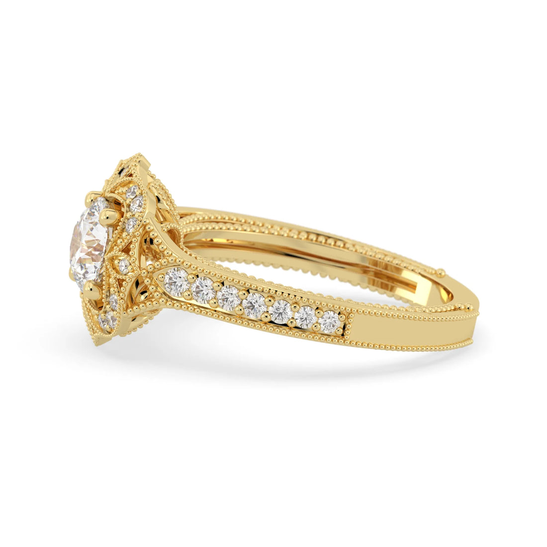 OctaPearl 1.00 ct Round Vintage Halo Lab Grown Diamond Pave Engagement Ring