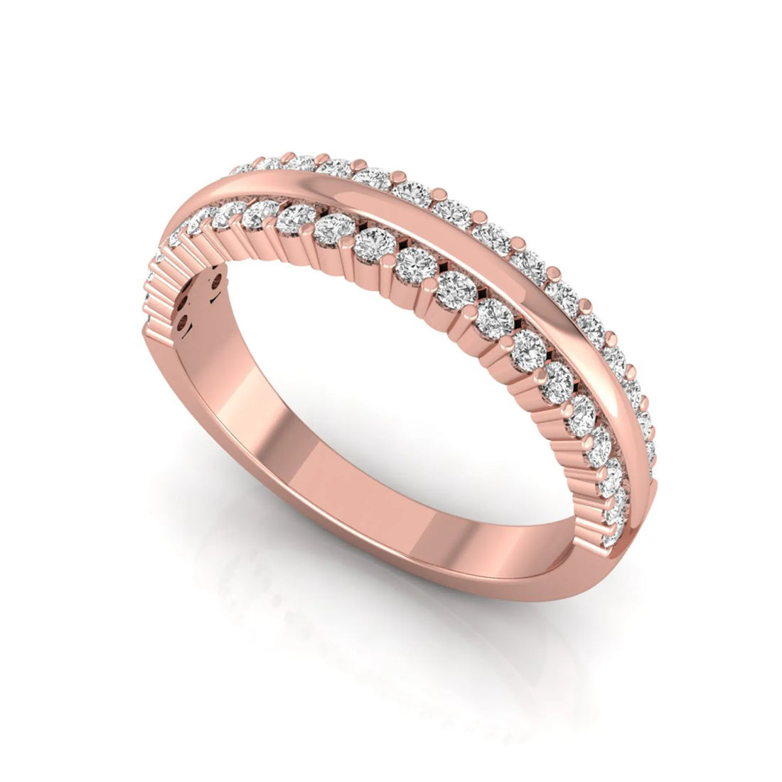 OctaPearl Round Cut Lab Grown Diamond Three Row Half Eternity Wedding Band