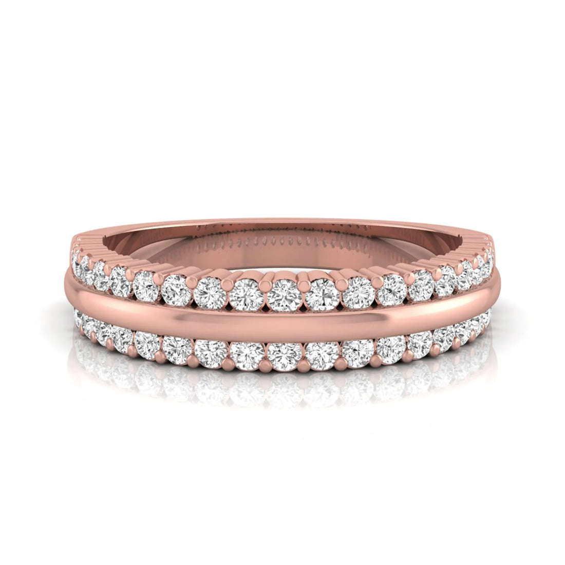 OctaPearl Round Cut Lab Grown Diamond Three Row Half Eternity Wedding Band