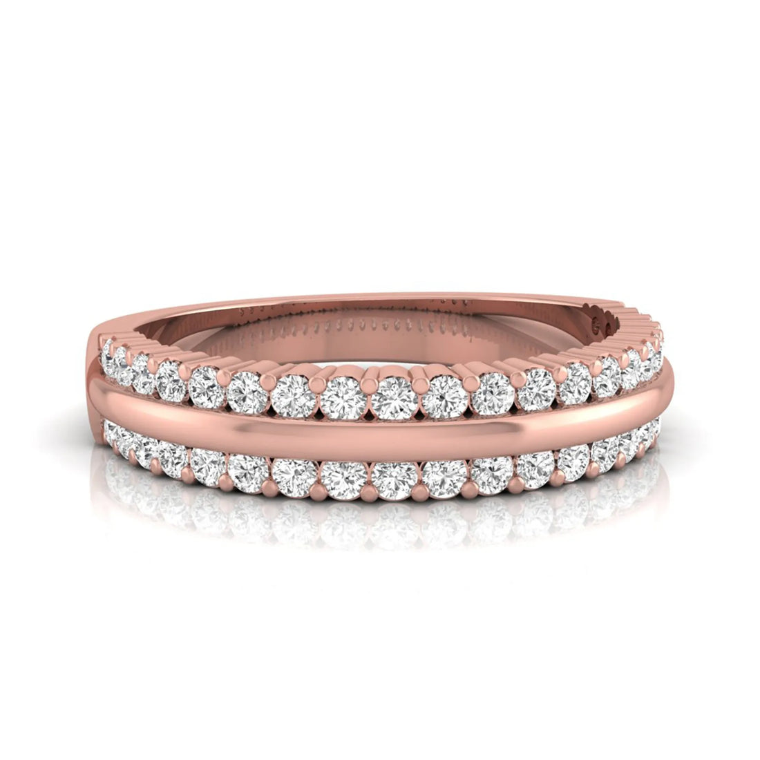 OctaPearl Round Cut Lab Grown Diamond Three Row Half Eternity Wedding Band