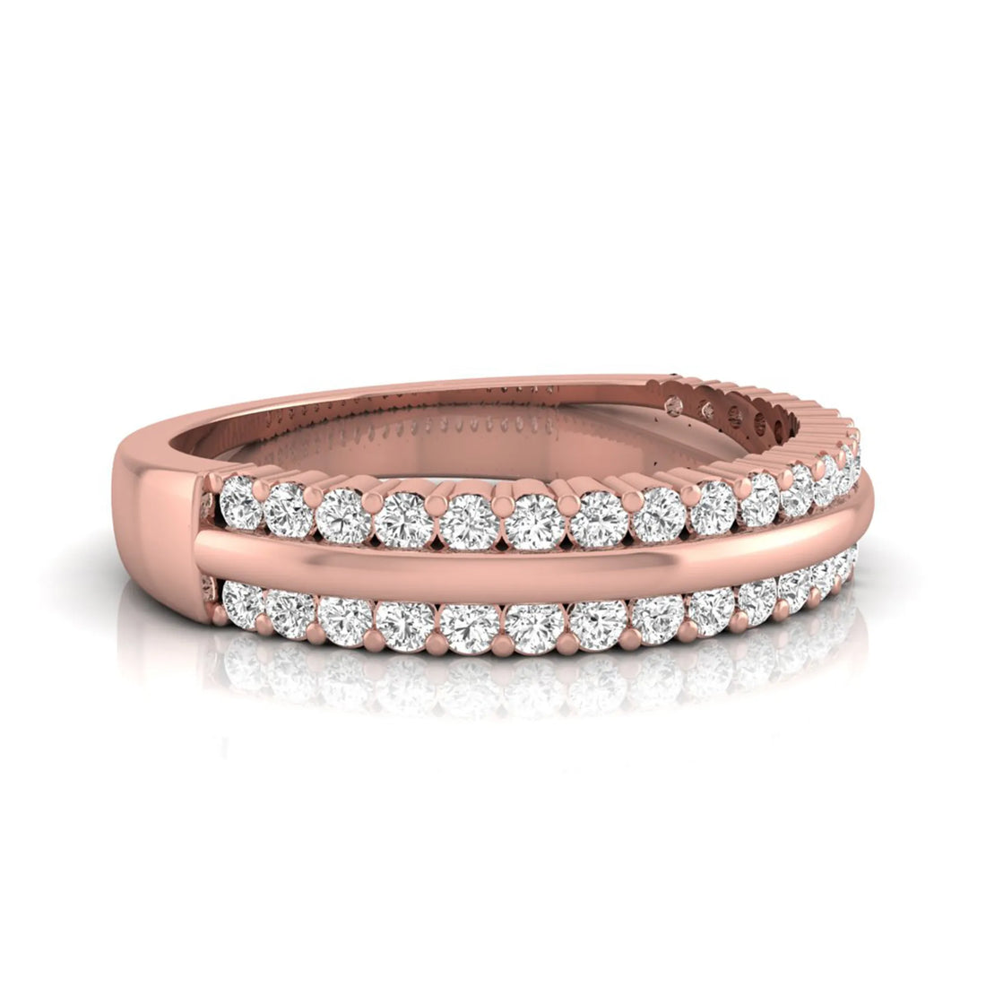 OctaPearl Round Cut Lab Grown Diamond Three Row Half Eternity Wedding Band