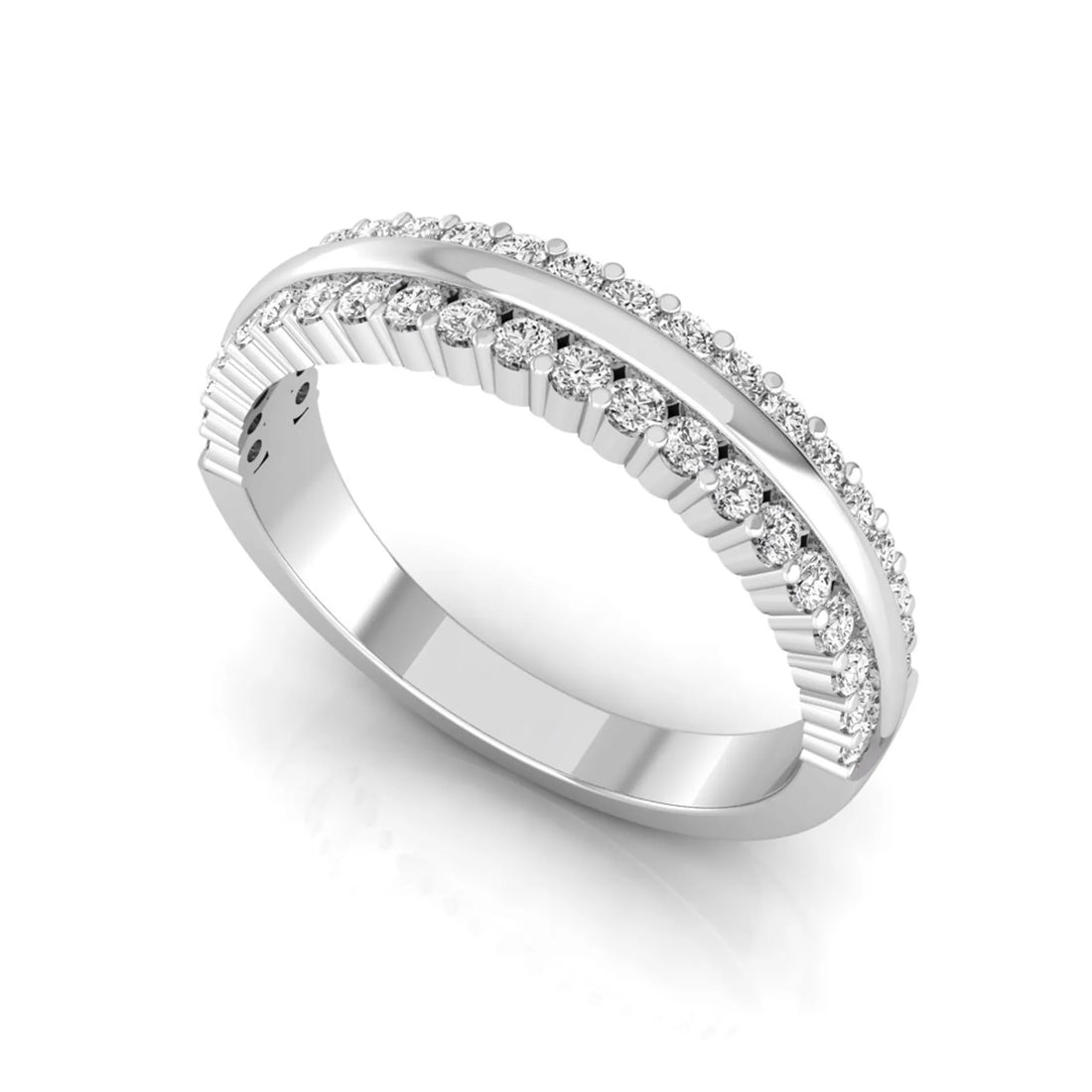 OctaPearl Round Cut Lab Grown Diamond Three Row Half Eternity Wedding Band