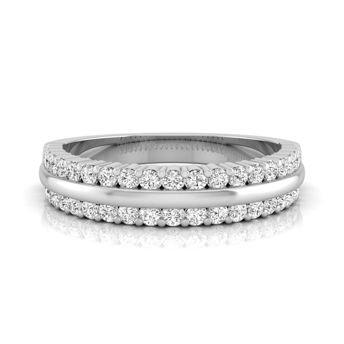 OctaPearl Round Cut Lab Grown Diamond Three Row Half Eternity Wedding Band