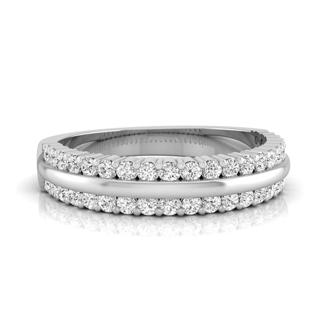 OctaPearl Round Cut Lab Grown Diamond Three Row Half Eternity Wedding Band