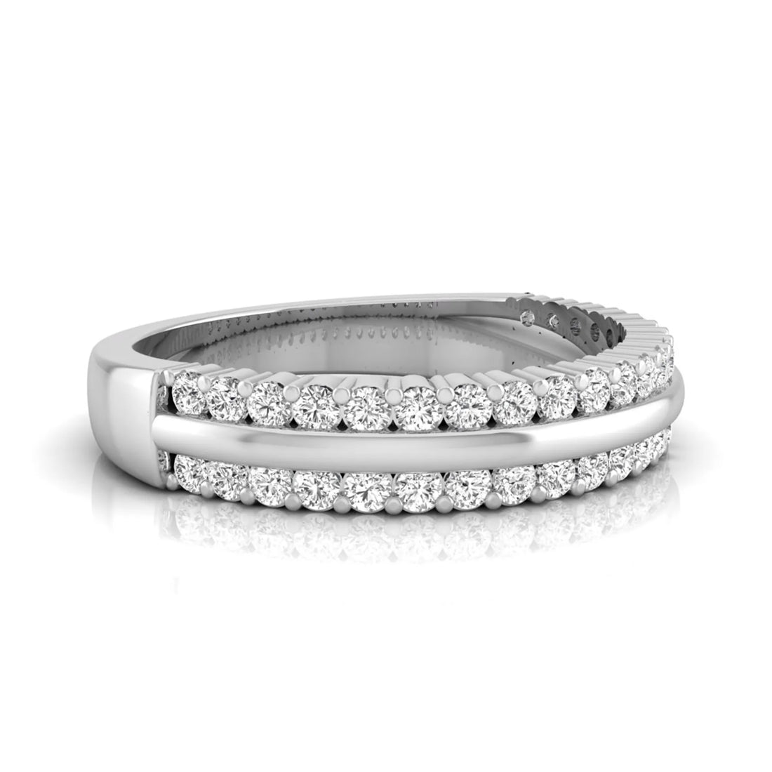 OctaPearl Round Cut Lab Grown Diamond Three Row Half Eternity Wedding Band