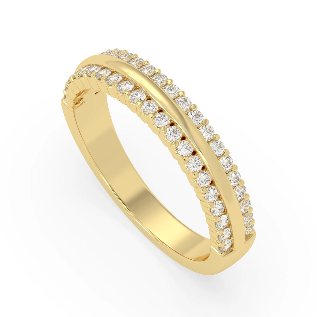 OctaPearl Round Cut Lab Grown Diamond Three Row Half Eternity Wedding Band