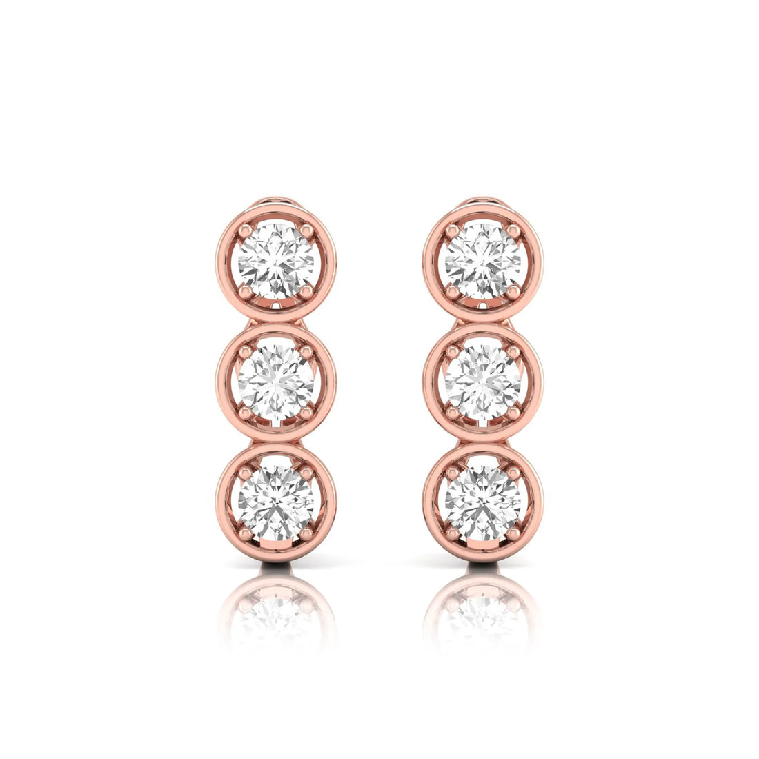 OctaPearl Three Stone Bezel Set Lab Grown Diamond Hoop Earrings
