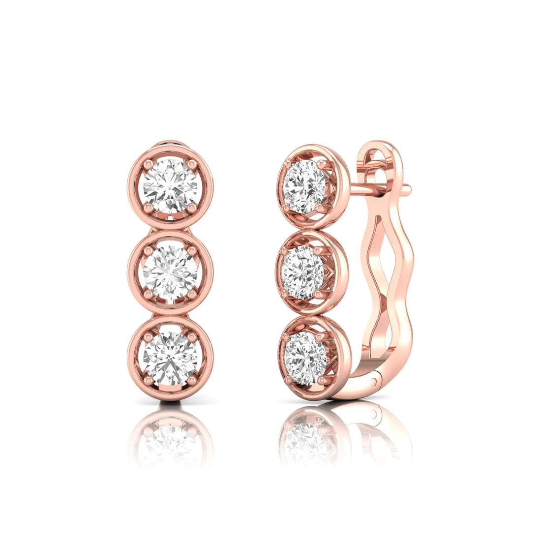 OctaPearl Three Stone Bezel Set Lab Grown Diamond Hoop Earrings