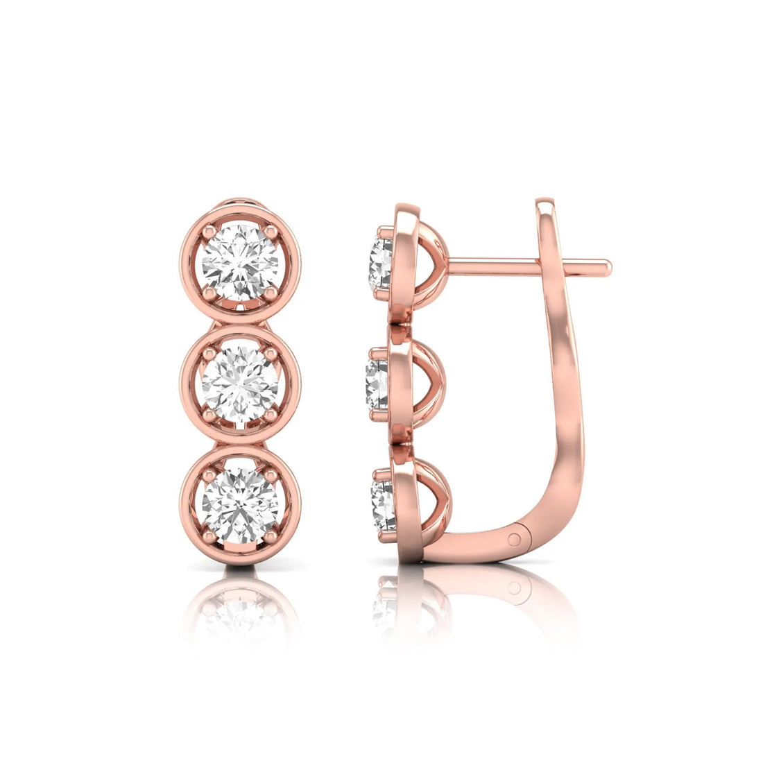 OctaPearl Three Stone Bezel Set Lab Grown Diamond Hoop Earrings