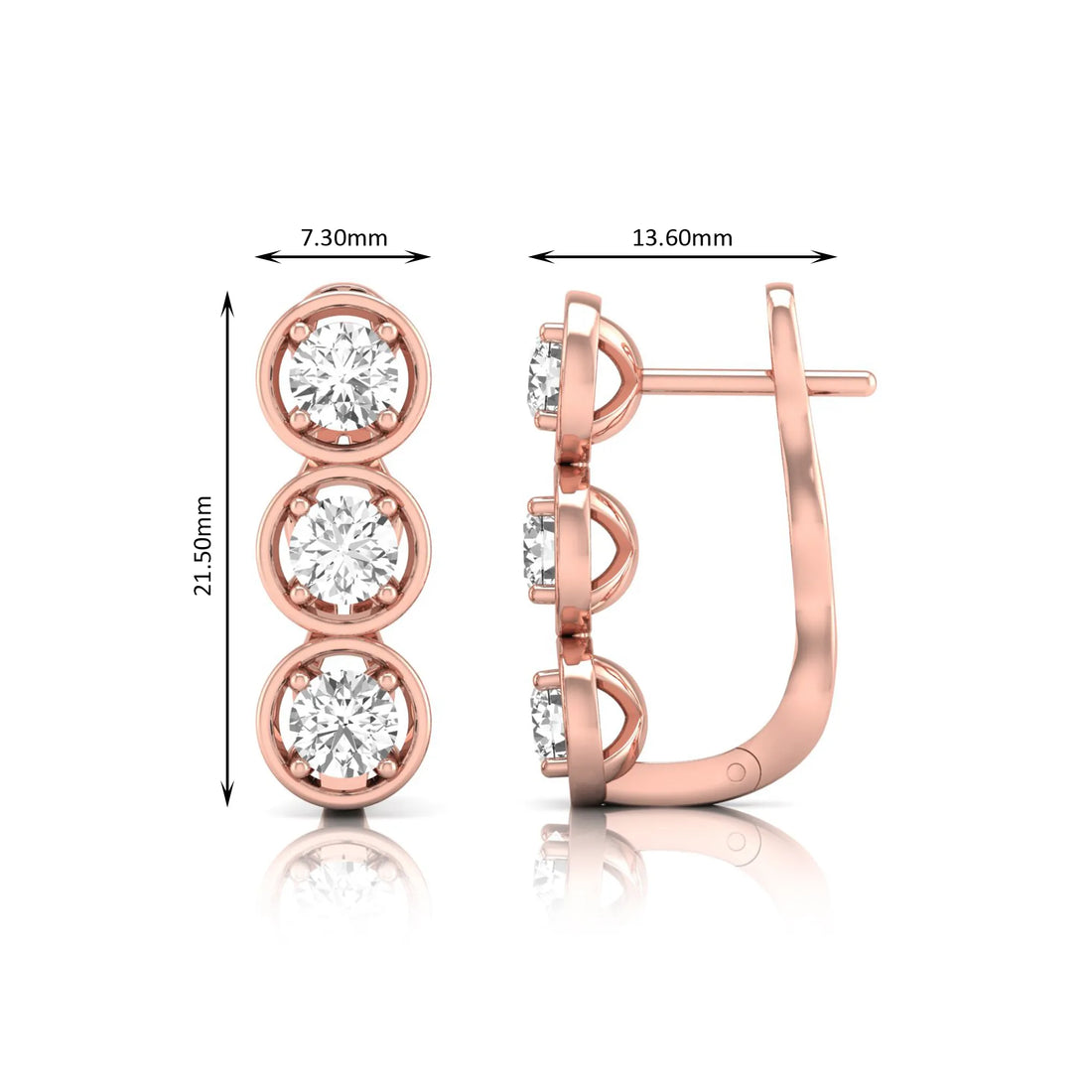 OctaPearl Three Stone Bezel Set Lab Grown Diamond Hoop Earrings