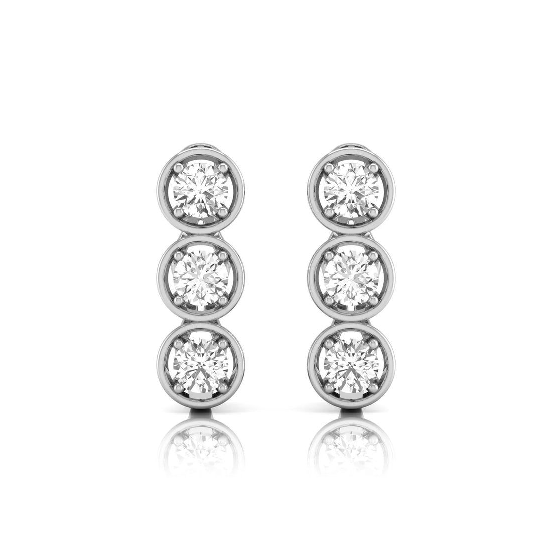 OctaPearl Three Stone Bezel Set Lab Grown Diamond Hoop Earrings