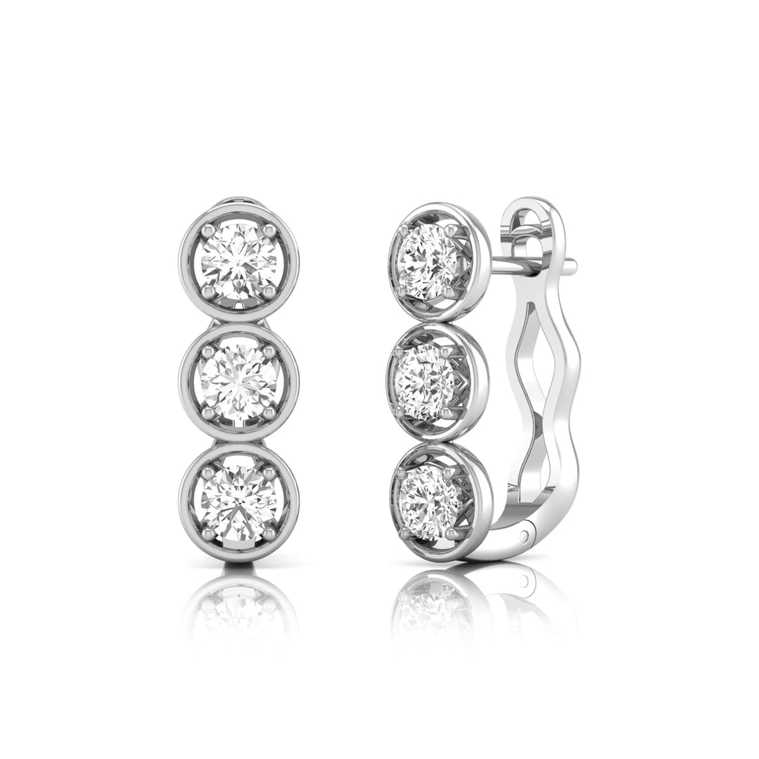 OctaPearl Three Stone Bezel Set Lab Grown Diamond Hoop Earrings