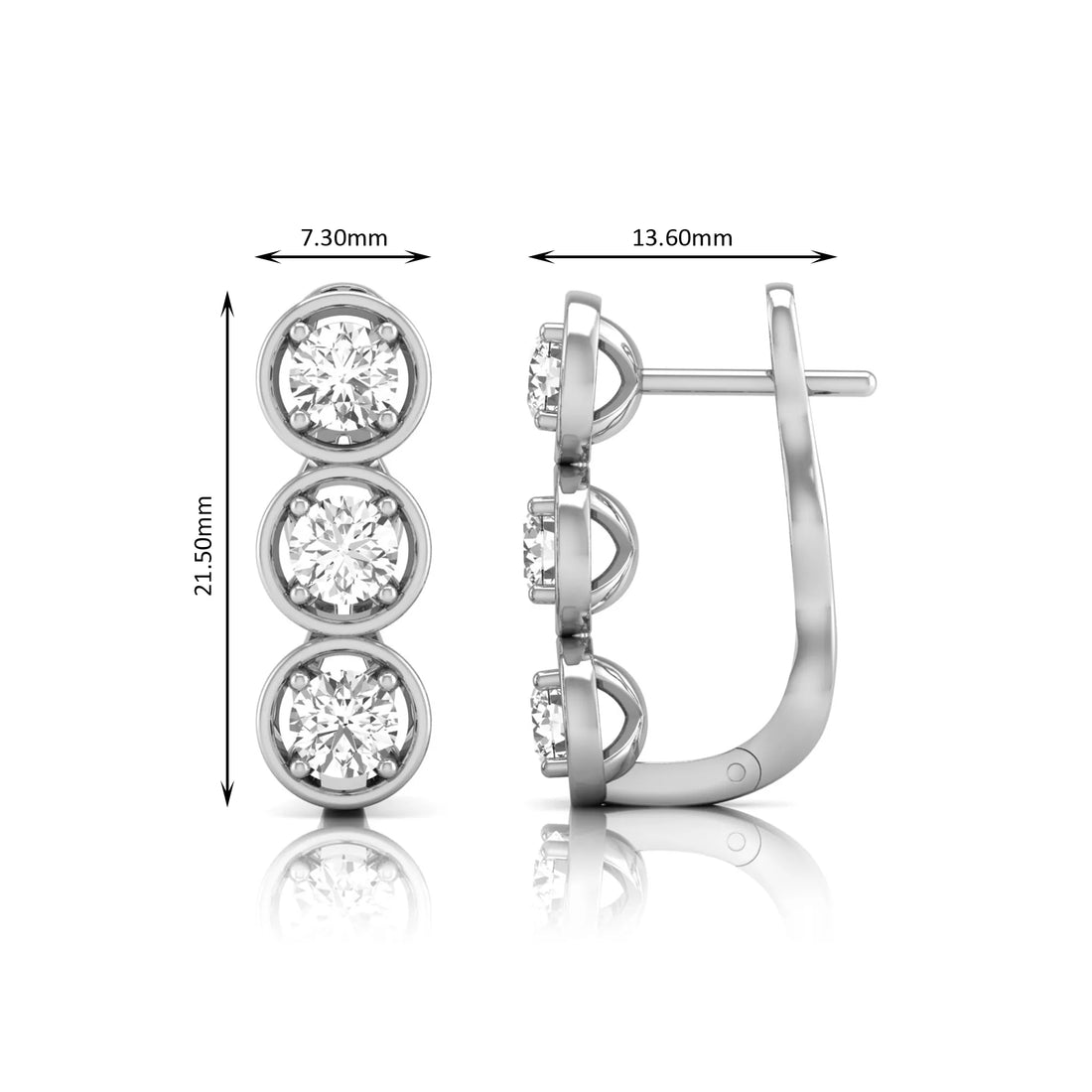 OctaPearl Three Stone Bezel Set Lab Grown Diamond Hoop Earrings