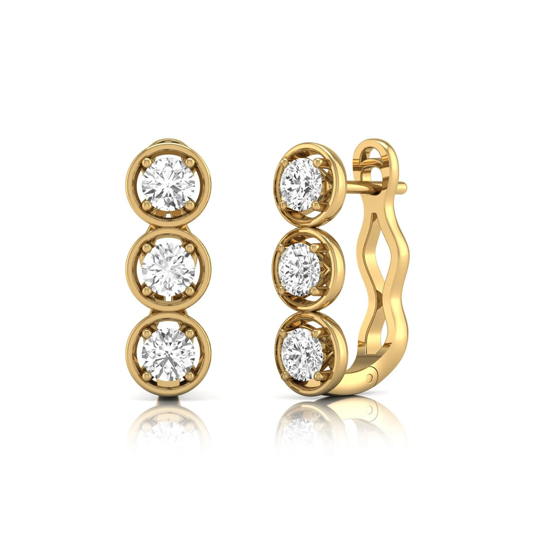 OctaPearl Three Stone Bezel Set Lab Grown Diamond Hoop Earrings