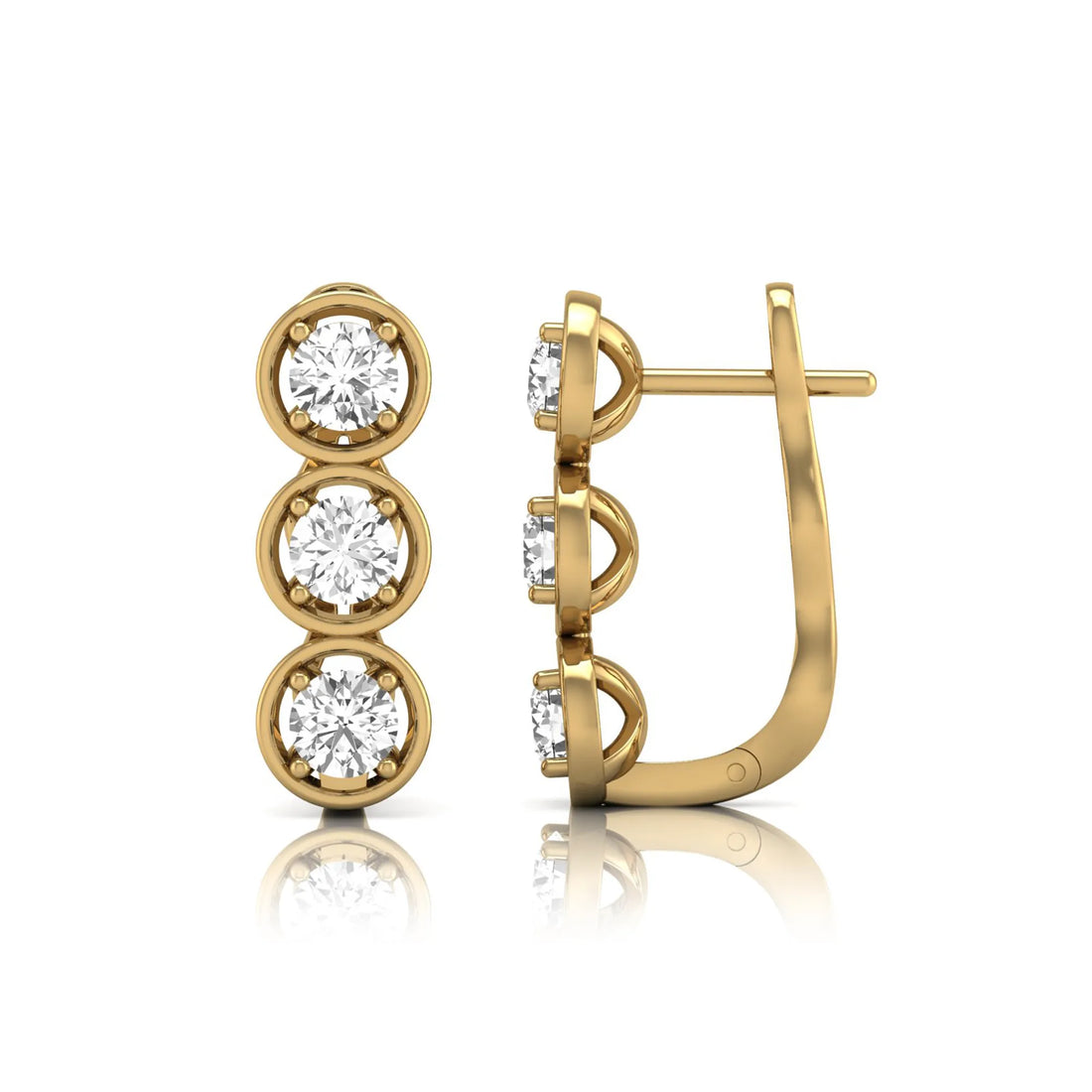 OctaPearl Three Stone Bezel Set Lab Grown Diamond Hoop Earrings