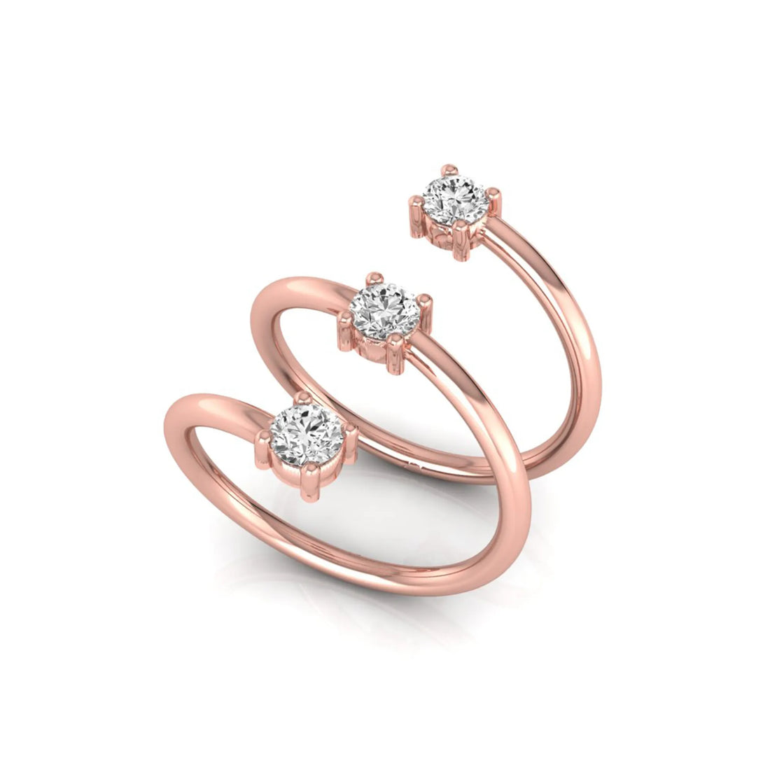 OctaPearl Round Three Stone Lab Grown Diamond Open Swirl Bypass Wrap Ring
