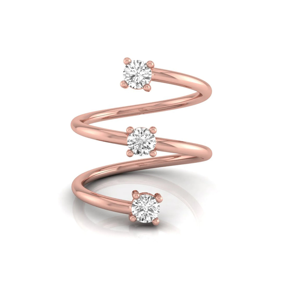 OctaPearl Round Three Stone Lab Grown Diamond Open Swirl Bypass Wrap Ring