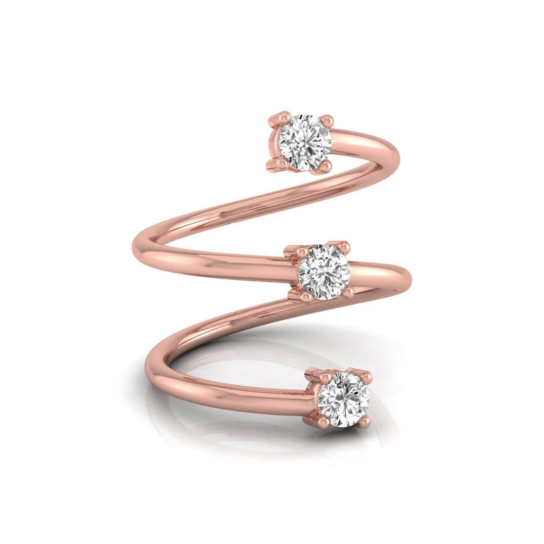 OctaPearl Round Three Stone Lab Grown Diamond Open Swirl Bypass Wrap Ring