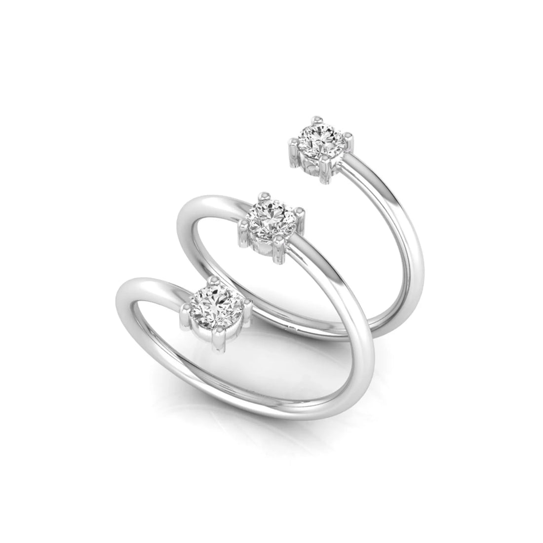 OctaPearl Round Three Stone Lab Grown Diamond Open Swirl Bypass Wrap Ring