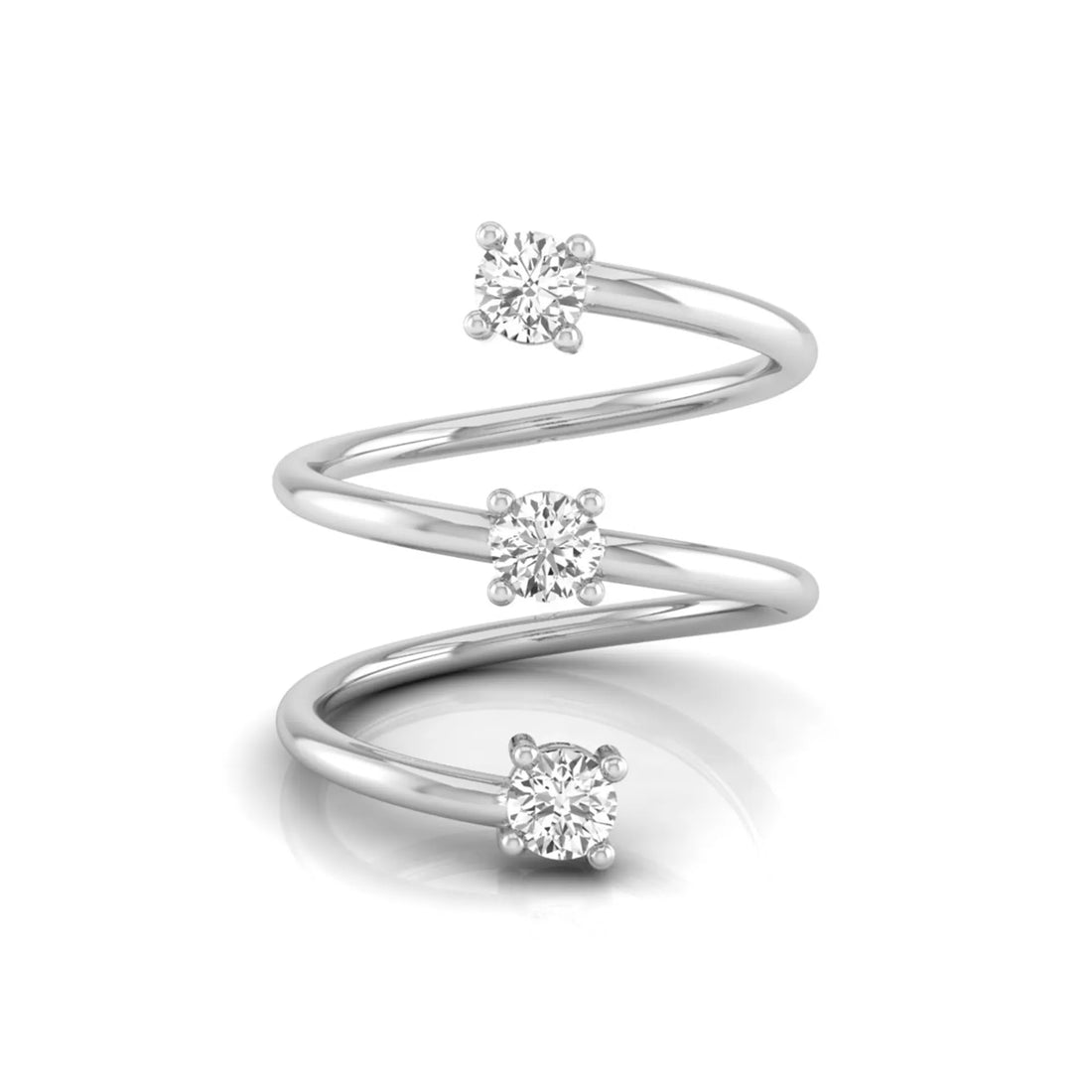OctaPearl Round Three Stone Lab Grown Diamond Open Swirl Bypass Wrap Ring