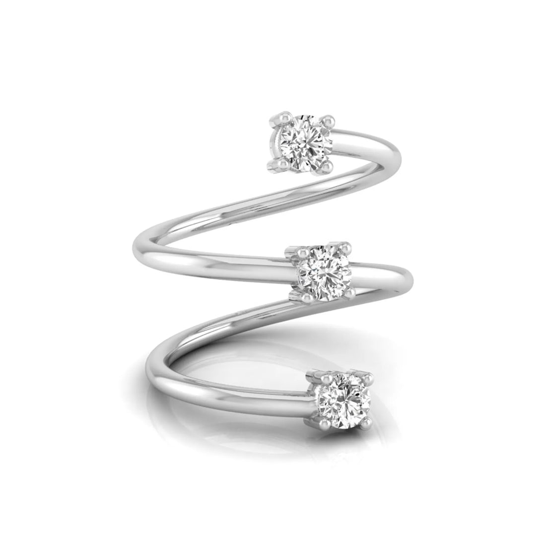 OctaPearl Round Three Stone Lab Grown Diamond Open Swirl Bypass Wrap Ring