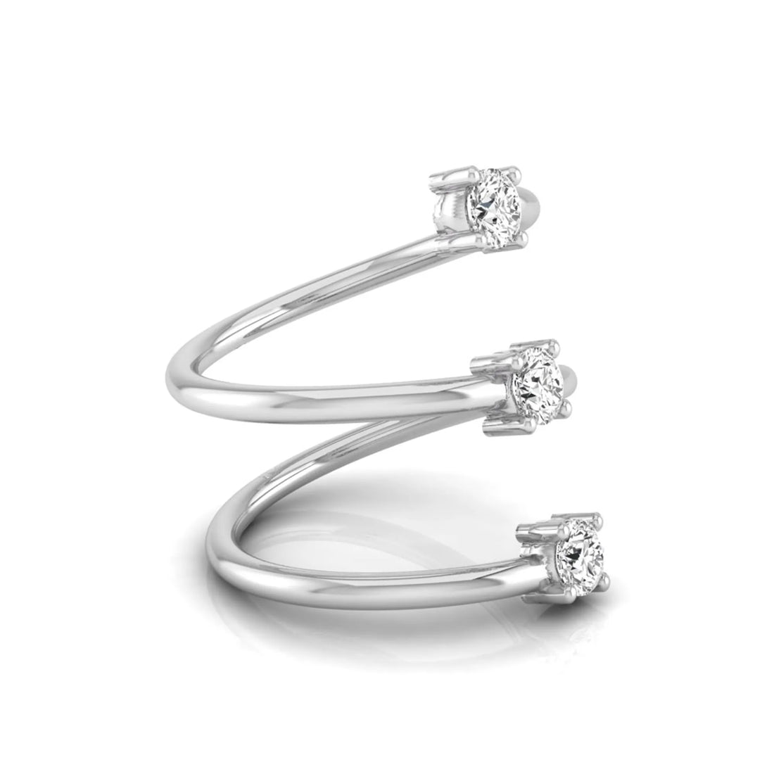 OctaPearl Round Three Stone Lab Grown Diamond Open Swirl Bypass Wrap Ring
