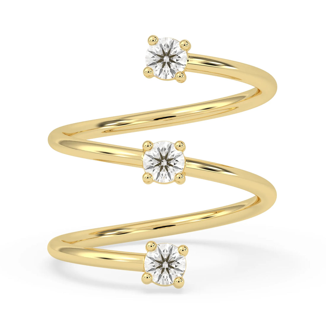 OctaPearl Round Three Stone Lab Grown Diamond Open Swirl Bypass Wrap Ring