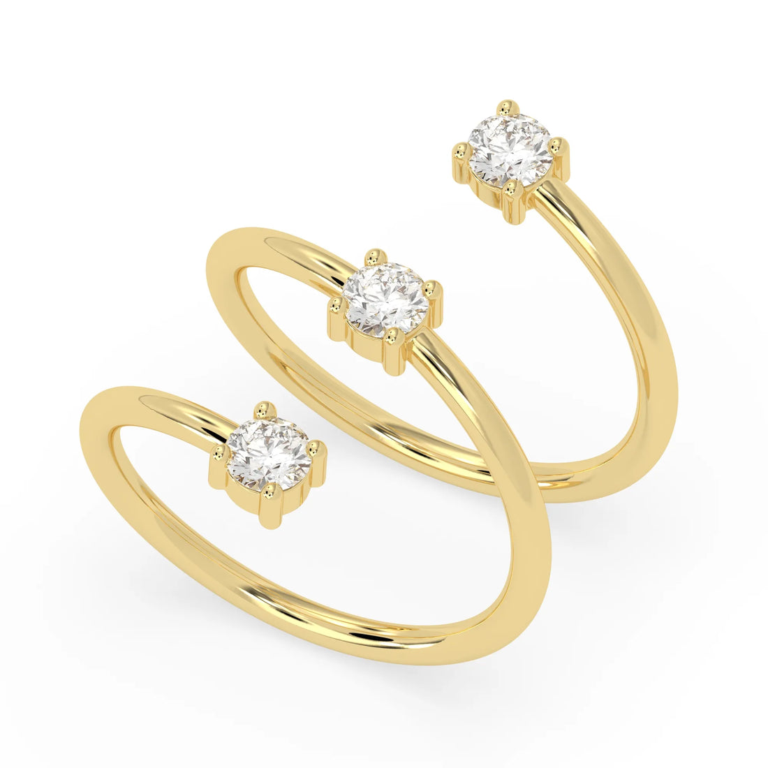 OctaPearl Round Three Stone Lab Grown Diamond Open Swirl Bypass Wrap Ring