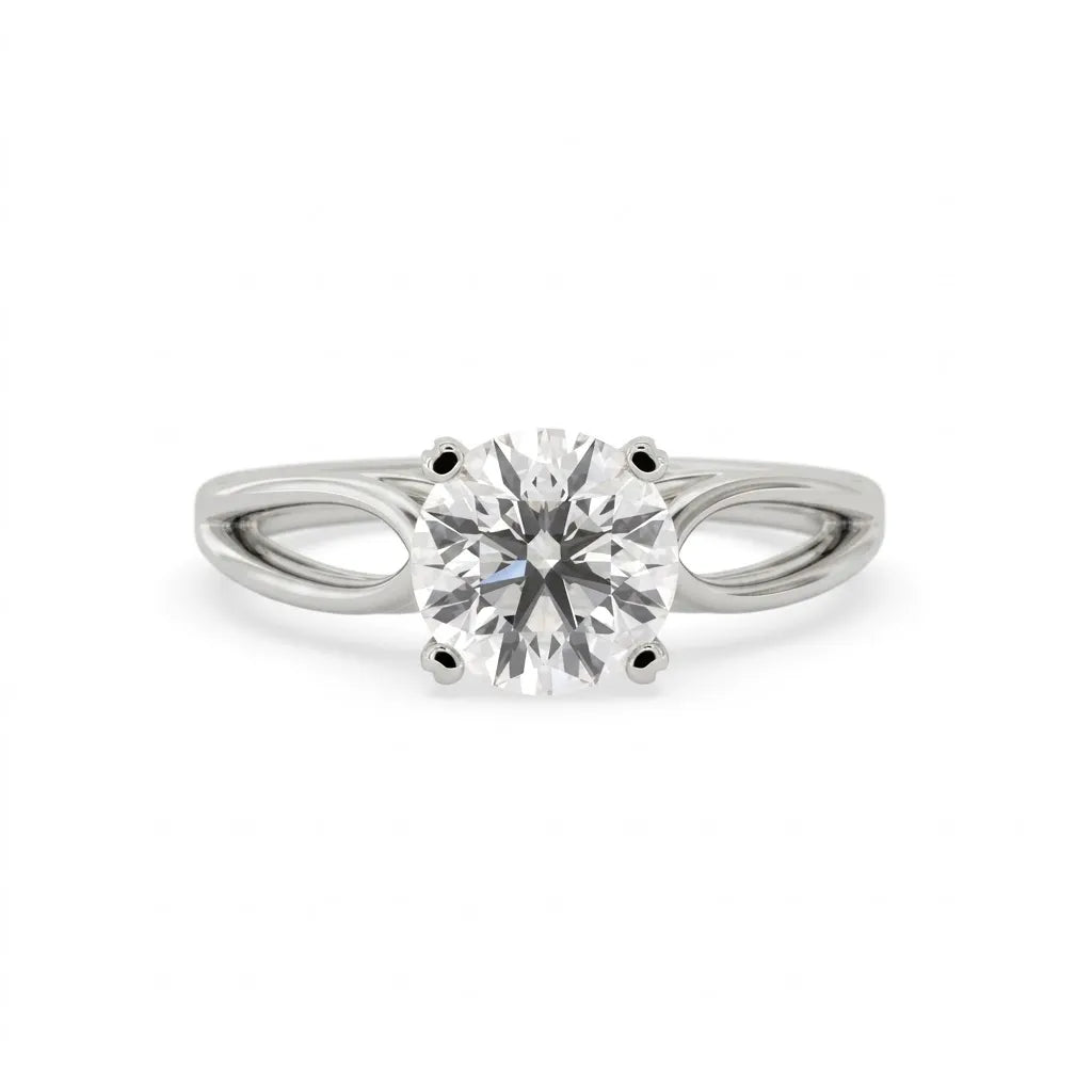 OctaPearl 2 ct Round Lab Grown Diamond Split Shank Solitaire Engagement Ring