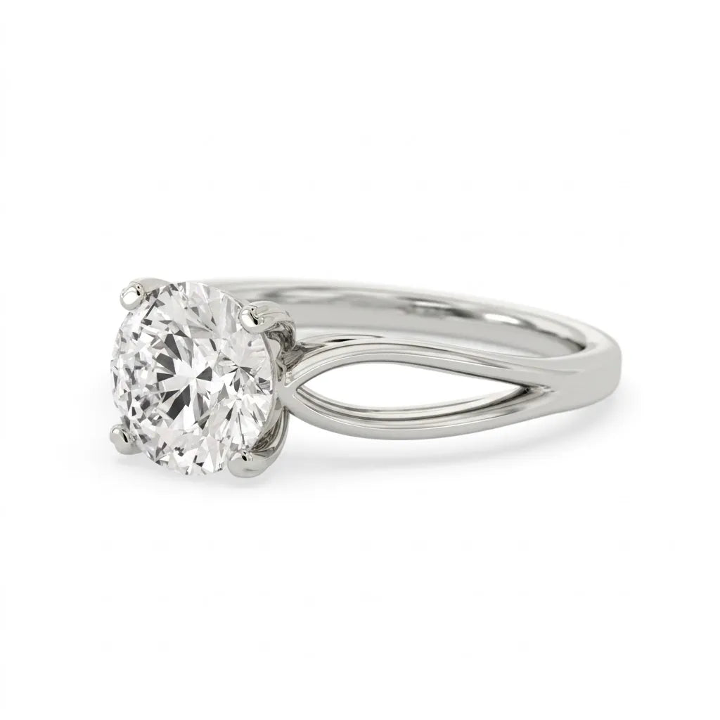 OctaPearl 2 ct Round Lab Grown Diamond Split Shank Solitaire Engagement Ring
