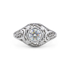 Vintage Filigree Round Moissanite Engagement Ring