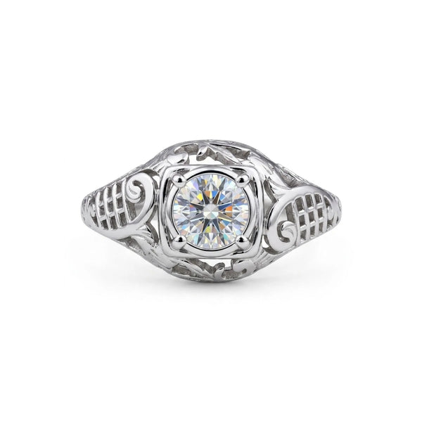 Vintage Filigree Round Moissanite Engagement Ring