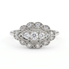 Vintage Marquise Frame Moissanite Ring | Antique Milgrain Engagement Ring