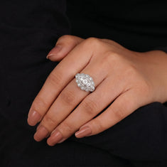 Vintage Marquise Frame Moissanite Ring | Antique Milgrain Engagement Ring - alternate view