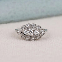 Vintage Marquise Frame Moissanite Ring | Antique Milgrain Engagement Ring
