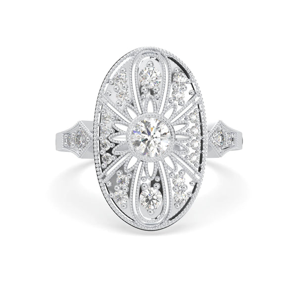 Vintage Oval Halo Moissanite Statement Ring for Women