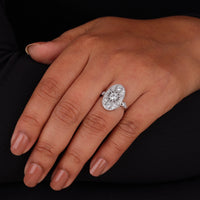Vintage oval statement ring featuring round moissanite center stone, halo-inspired detailing, and intricate openwork luxury design
